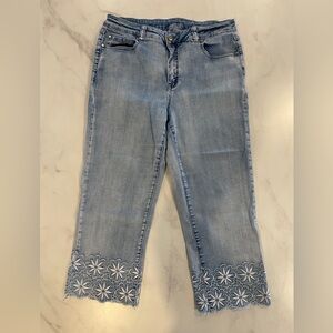 Blue Cropped Jeans with Daisy Hem